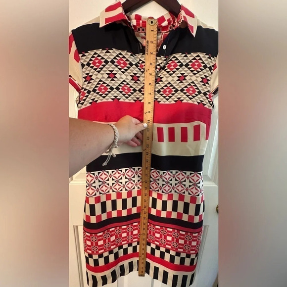 VILAGALLO Spanish Silk Stretch Horizontal Print Shirt Dress Sz 38 US 6 NEW COND - Picture 6 of 16